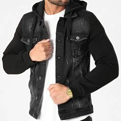 Budget 😉 Veste Jean Capuche 1948 Gris Anthracite Noir de 2Y Premium ⭐