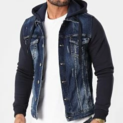 Nouveau 🥰 Veste Jean Capuche 1947 Bleu Denim Bleu Marine de 2Y Premium ✔️