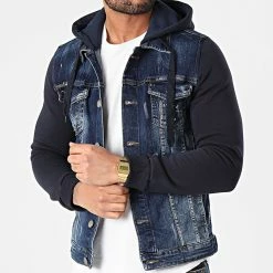 Nouveau 🥰 Veste Jean Capuche 1947 Bleu Denim Bleu Marine de 2Y Premium ✔️ -2Y Premium Soldes 2y premium 244903 1947 BLUE YELLOW 20201223T155501 03