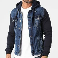 Meilleure vente 🎁 Veste Jean Capuche 1947-1 Bleu Denim Bleu Marine de 2Y Premium 👍