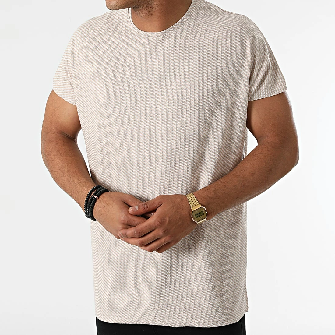 Offres 🥰 Tee 👕 Shirt Sans Manches A Rayures 1041 Beige Blanc de 2Y Premium 🥰 4 Offres 🥰 Tee 👕 Shirt Sans Manches A Rayures 1041 Beige Blanc de 2Y Premium 🥰 – Image 3