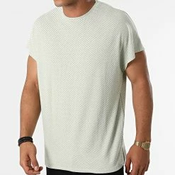 Remise 🔔 Tee 👕 Shirt Sans Manches A Rayures 1041 Vert Clair Blanc de 2Y Premium 🎉