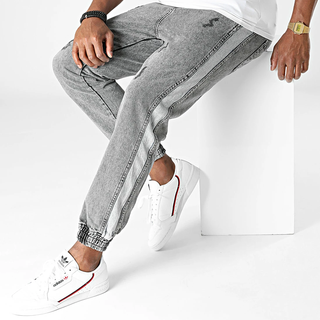 Budget 😉 Jogger Pant Jean A Bandes B6189 Gris de 2Y Premium 🎉 4 Budget 😉 Jogger Pant Jean A Bandes B6189 Gris de 2Y Premium 🎉 – Image 2
