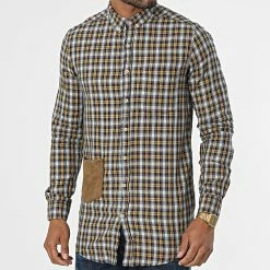 Meilleur prix 👍 Chemise Manches Longues A Carreaux G1003 Bleu Marine Jaune de 2Y Premium 👏