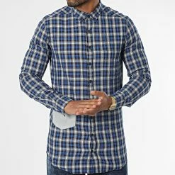 Budget ❤️ Chemise Manches Longues A Carreaux G1003 Bleu Marine Blanc de 2Y Premium 🎁 -2Y Premium Soldes 2y premium 287865 NG G1003 MAVI 20211011T154727 03