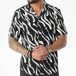 Bon marché ⌛ Chemise Manches Courtes G-9028 Noir Blanc de 2Y Premium ✨