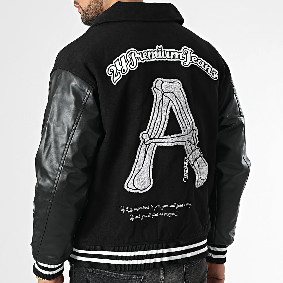 Sortie ⌛ Veste Teddy Cuir 10025 Noir Gris Anthracite de 2Y Premium 😉 6 Sortie ⌛ Veste Teddy Cuir 10025 Noir Gris Anthracite de 2Y Premium 😉 – Image 4