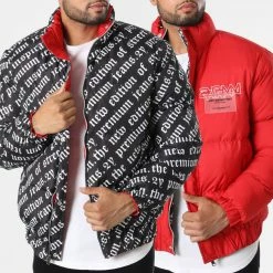 Tout neuf 🌟 Doudoune Réversible MNT-10027 Rouge Noir de 2Y Premium 🛒