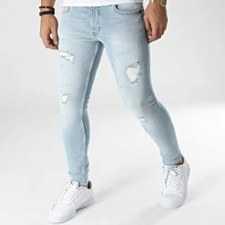 Promo 😀 Jean Slim B7382 Bleu Wash de 2Y Premium 🧨